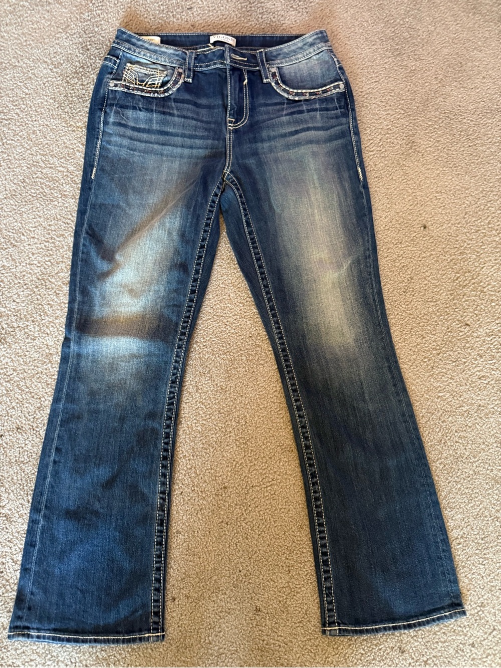 Vigoss Blue Flare Jeans with Whiskered Fade